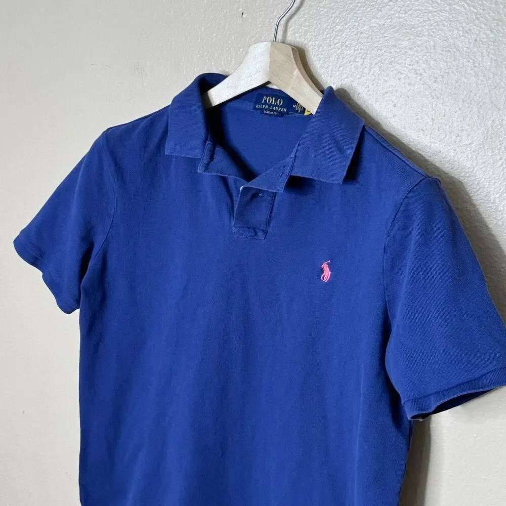 Poll Ralph Lauren Shirt Mens Medium Blue Polo Short Sleeve Cotton Soft Classic